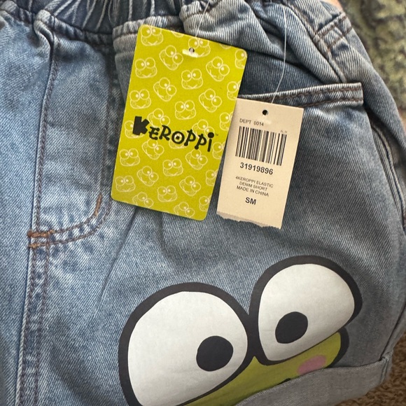 Keroppi Face Elastic High-Waisted Denim Shorts - Picture 6 of 11